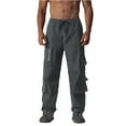 thumbnail image 1 of Timoontee Cargo Pants for Men Lightweight Breathable Outdoor Casual Athletic Pants Regular Elastic Waist Drawstring Solid Zipper Pockets Workwear Trousers Gray XXL, 1 of 7