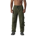thumbnail image 1 of Timoontee Cargo Pants for Men Lightweight Breathable Outdoor Casual Athletic Pants Regular Elastic Waist Drawstring Solid Zipper Pockets Workwear Trousers Army Green XXL, 1 of 7