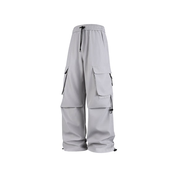 Timoontee Cargo Pants for Men Loose Straight Pants Casual Wide Leg Pants Outdoor Hiking Workout Pants Drawstring Elastic Waist Pants with Multi Pockets White M