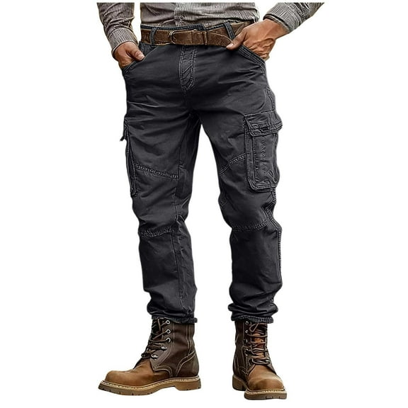 Timoontee Cargo Pants for Men Outdoor Camping Hiking Mountain Sweatpants Casual Wide Leg Trousers Multi Pockets Work Pants Dark Gray 30
