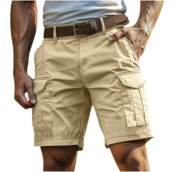 Timoontee Cargo Shorts for Men Relaxed Fit Quick Dry Lightweight Outdoor Hiking Knee Lenght Shorts Zipper Button Shorts with Multi Pockets Khaki S