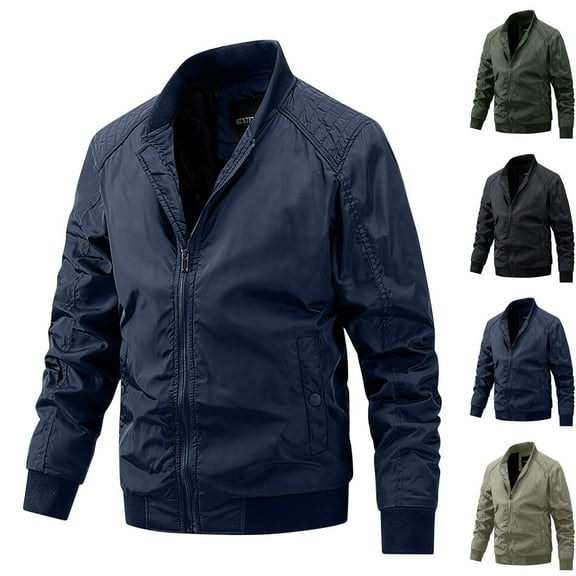 Timoontee Casual Jacket for Men Long Sleeve Stand Collar Loose Jacket Solid Full Zip Jacket Outdoor Cycling Hiking Workout Windproof Jacket Khaki L