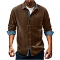 thumbnail image 1 of Timoontee Corduroy Shirt for Men Button Down Shackets Casual Long Sleeve Collared Shirts Lightweight Overshirts Solid Windproof Shirts Brown S, 1 of 9