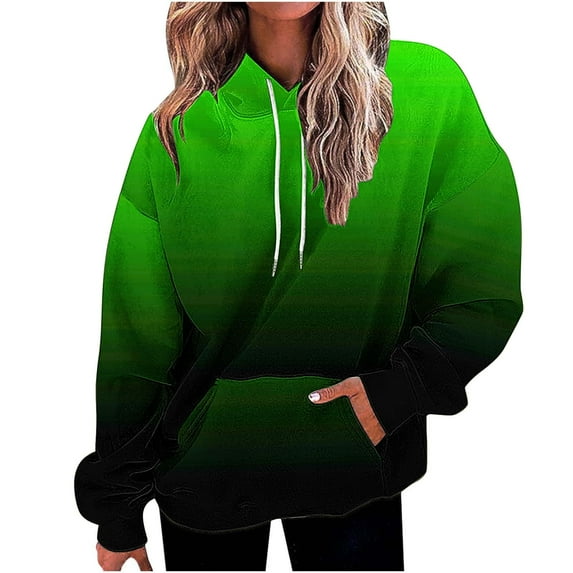 Timoontee Deals Fashion Ombre Tie Dye Hoodies for Teen Girls, Womens Casual Long Sleeve Hooded Pullover Gradient Baggy Sweatshirts Green 12