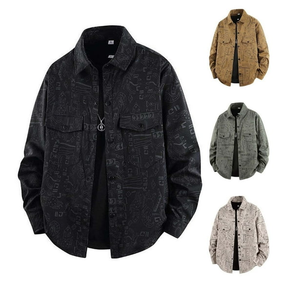 Timoontee Fall Jacket for Men Loose Fit Long Sleeve Lapel Workwear Jacket Funny Graphic Jacket Daily Casual Jacket Zip Up Jacket Khaki XXXXL