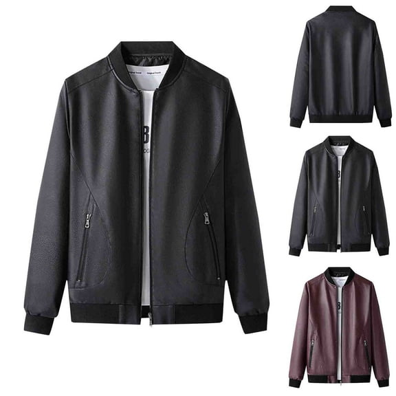 Timoontee Faux Leather Jacket for Men Long Sleeve Stand Collar Jacket Daily Business Casual Blazer Solid Zip Up Jacket with Zip Pocket Yellow XXXXXL