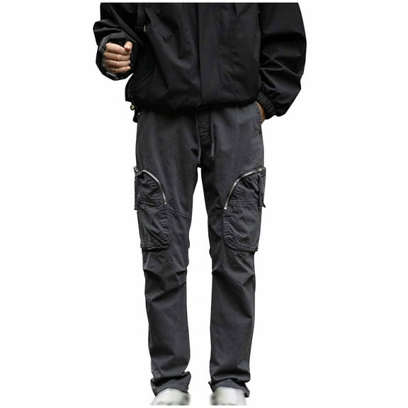 Timoontee Fishing Hiking Pants for Men Straight Leg Drawstring Waist Trousers Sweatpants with Pocket Casual Jogger Cargo Pants Pull On Pants Lightweight Workwear Gray M