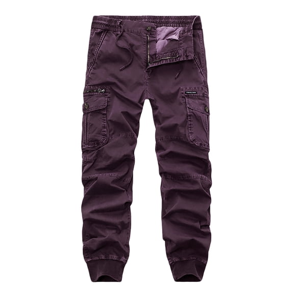 Timoontee Fishing Hiking Pants for Men Straight Leg Lightweight Workwear Casual Jogger Pull On Pants Drawstring Waist Trousers Sweatpants with Pocket Cargo Pants Wine L