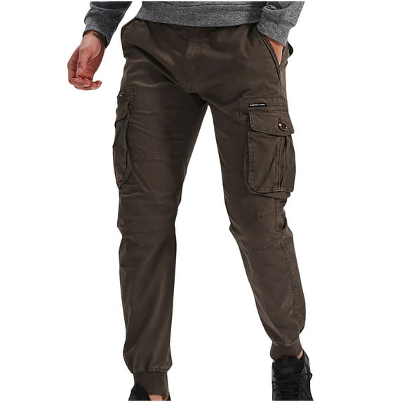 Timoontee Fishing Hiking Pants for Men Straight Leg Pull On Pants Casual Jogger Drawstring Waist Trousers Cargo Pants Lightweight Workwear Sweatpants with Pocket Coffee 30