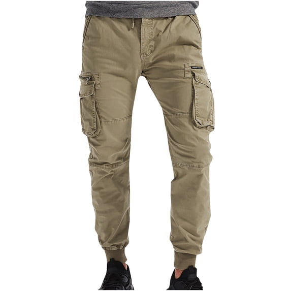 Timoontee Fishing Hiking Pants for Men Straight Leg Pull On Pants Casual Jogger Drawstring Waist Trousers Cargo Pants Lightweight Workwear Sweatpants with Pocket Khaki 32