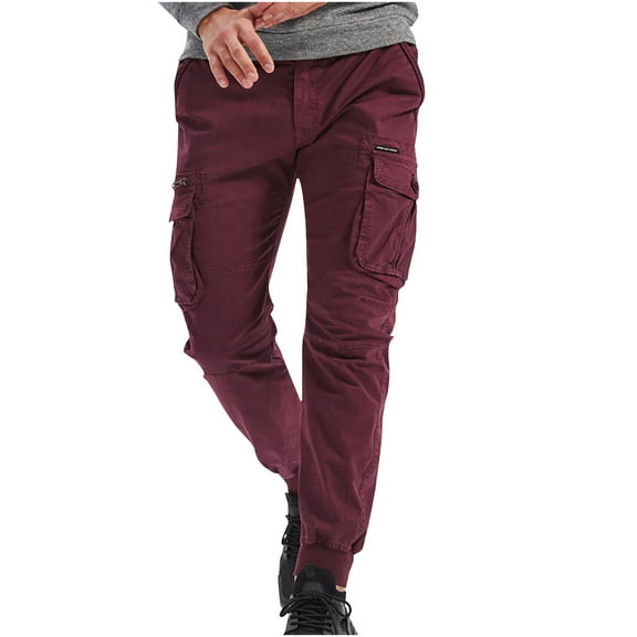 Timoontee Fishing Hiking Pants for Men Straight Leg Pull On Pants Casual Jogger Drawstring Waist Trousers Cargo Pants Lightweight Workwear Sweatpants with Pocket Wine 30