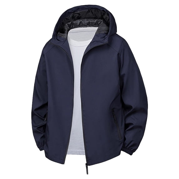 Timoontee Fleece Jacket Men Casual Hooded Jacket Outdoor Warm Windbreaker Fall Winter Jacket Coat Solid Zip Up Jacket with Zip Pockets Blue M
