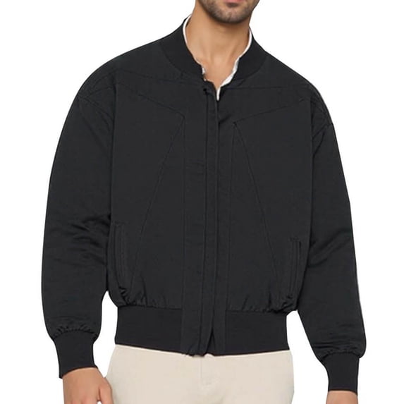 Timoontee Fleece Jacket for Men Solid Zip Up Flight Jacket Long Sleeve Stand Collar Jacket Casual Fall Jacket Thickened Warm Winter Jacket Coat Black M