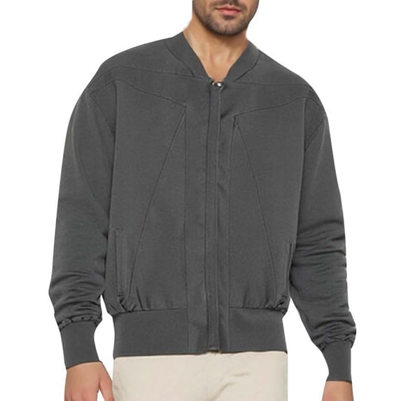 Timoontee Fleece Jacket for Men Solid Zip Up Flight Jacket Long Sleeve Stand Collar Jacket Casual Fall Jacket Thickened Warm Winter Jacket Coat Gray L