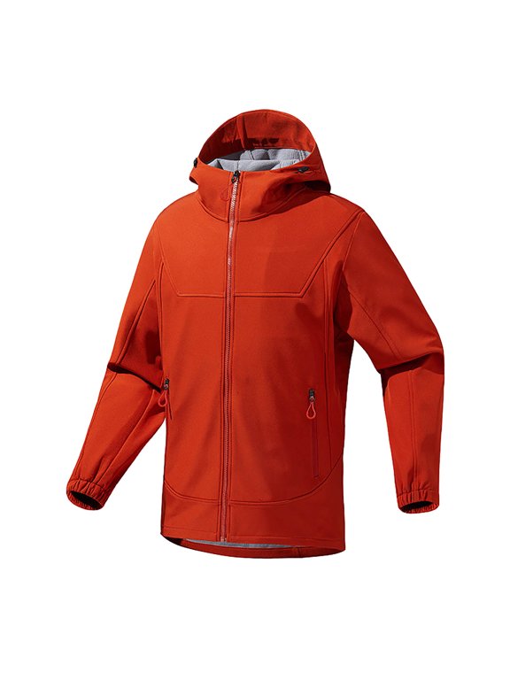 Fleece Lined Jacket Men Casual Hooded Windbreaker Outdoor Water-Repellent Hiking Workout Jacket Solid Full Zip Jacket with Zip Pockets Orange S