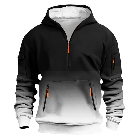 Timoontee Gradient Color Sweatshirts for Men Workwear Tops Daily Casual Sweatshirt Quarter Zip Pullover Hoodies with Zip Pockets White XXXL