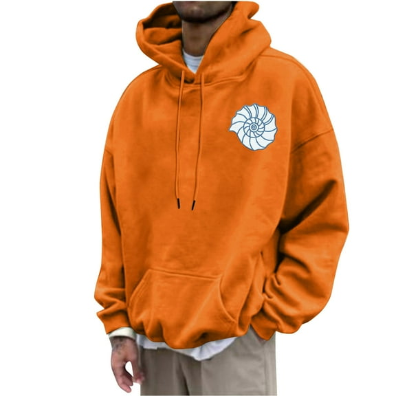Timoontee Hooded Sweatshirts for Men Relaxed Fit Hoodies Fall Winter Warm Thick Pullover Casual Tops Lightweight Solid Kangaroo Pocket Sweatshirts Orange XXXL
