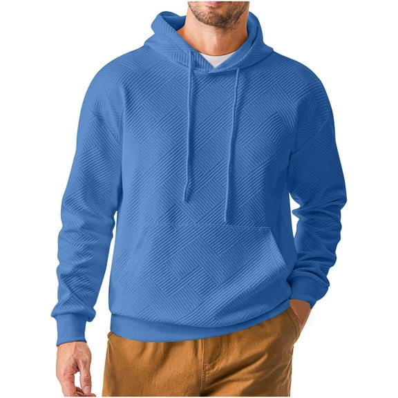 Timoontee Hooded Sweatshirts for Men Long Sleeve Waffle Textured Pullover Tops Casual Fall Workout Hoodies Solid Kangaroo Pocket Sweatshirts Blue M