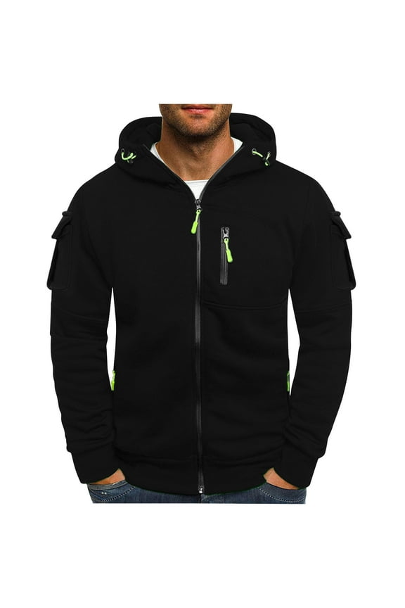 Hoodie for Men Outdoor Casual Workout Sports Hoodies Spring Fall sweatshirt Solid Full Zip Sweatshirts with Zip Pockets Black XXXXL