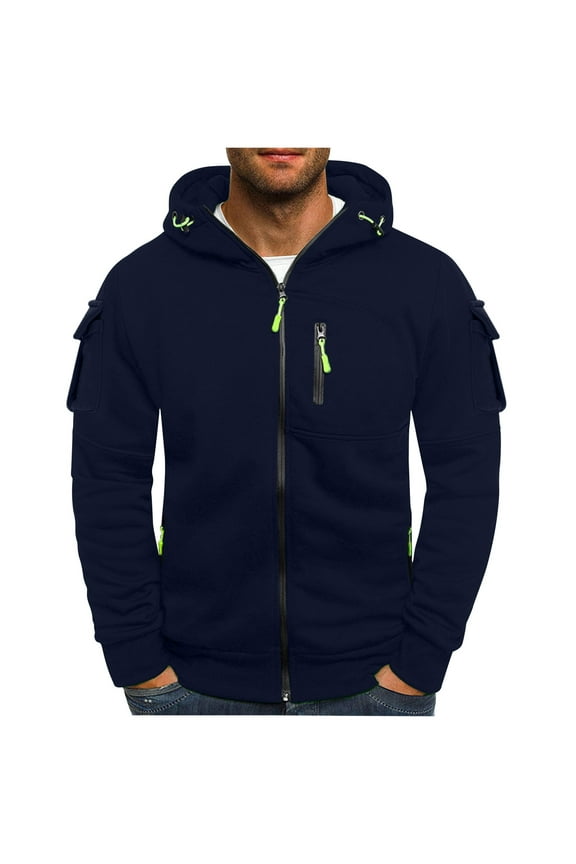 Hoodie for Men Outdoor Casual Workout Sports Hoodies Spring Fall sweatshirt Solid Full Zip Sweatshirts with Zip Pockets Navy XXL