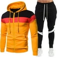 thumbnail image 1 of Timoontee Hoodies for Men Color Block Sweatsuits Long Sleeve Zipper Sweatshirts with Drawstring Elastic Waist Joggers Casual Workout Clothes 2 Piece Set Yellow L, 1 of 5