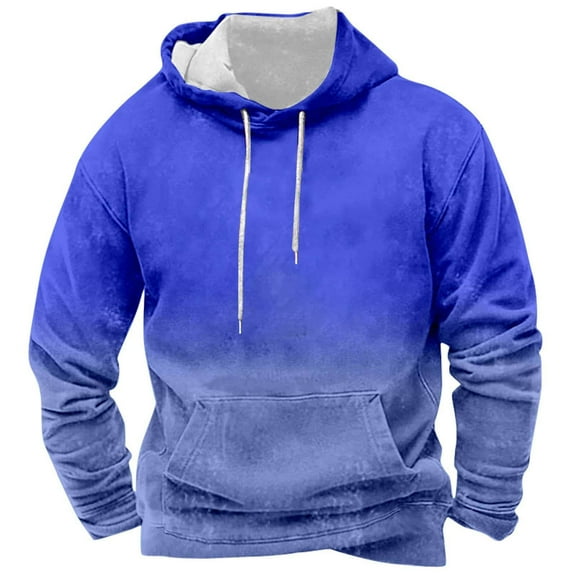 Timoontee Hoodies for Men Fall Winter Trendy Gradient Color Pullover Drawstring Sweatshirts Casual Loose Long Sleeve Pocket Hooded Sweatshirts Blue XL