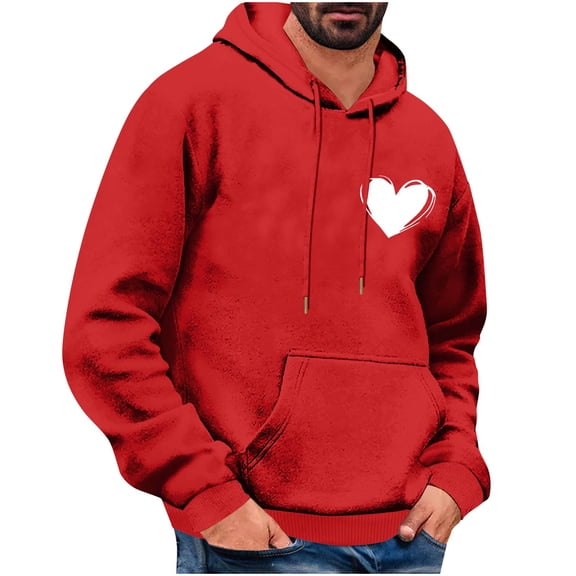 Timoontee Hoodies for Men Love Heart Print Tops Valentines Sweatshirts Casual Long Sleeve Pullover Sweatshirts Valentine Gift for Boyfriend,Husband,or Yourself Red M