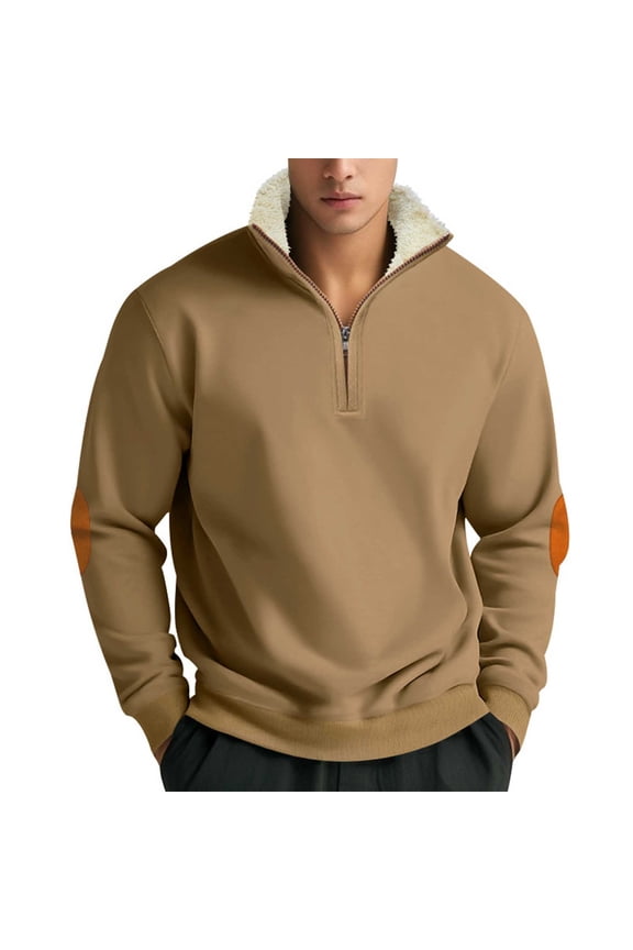 Hoodies for Men Loose Long Sleeve Quarter Zipper Pullover Tops Fall Winter Warm Hooded Sweatshirts Casual Solid Sweatshirts Khaki XL