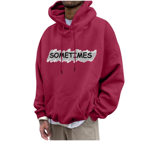Timoontee Hoodies for Men and Women Fashion Hip Hop Graphic Hooded Sweatshirts Casual Long Sleeve Sweatshirts Unisex Streetwear Red L