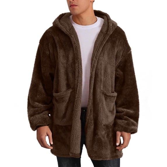 Timoontee Hoodies for Women and Men Daily Casual Hooded Sweatshirts Comfy Fuzzy Fleece Blanket Hoodie Jacket Solid Gardigan Sweatshirts Brown L