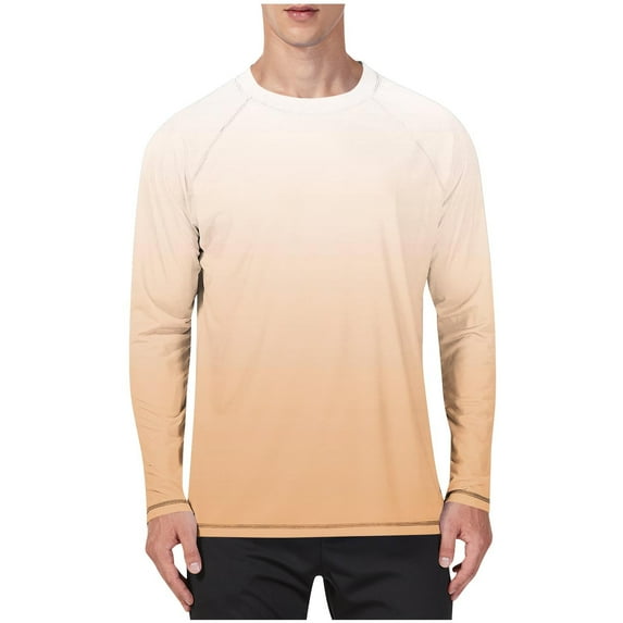Timoontee Ice Slik T-Shirts for Men Long Sleeve Crew Neck Sun Protection Shirts Gradient Color Lightweight Shirts Khaki XXL