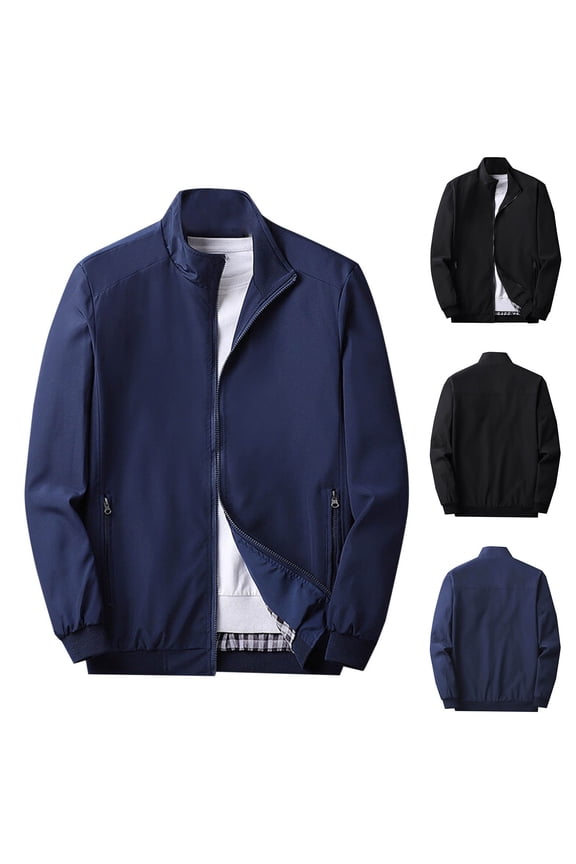 Jacket for Men Outdoor Casual Hiking Windbreaker Lightweight Fall Long Sleeve Hooded Jacket Solid Zip Up Jacket Winter Jacket Dark Blue L