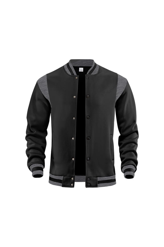 Jackets for Men Varsity Baseball Jacket Casual Fleece Lined Stand Collar Jackets Long Sleeve Snap Workout Jacket Boys Flight Jackets Black L