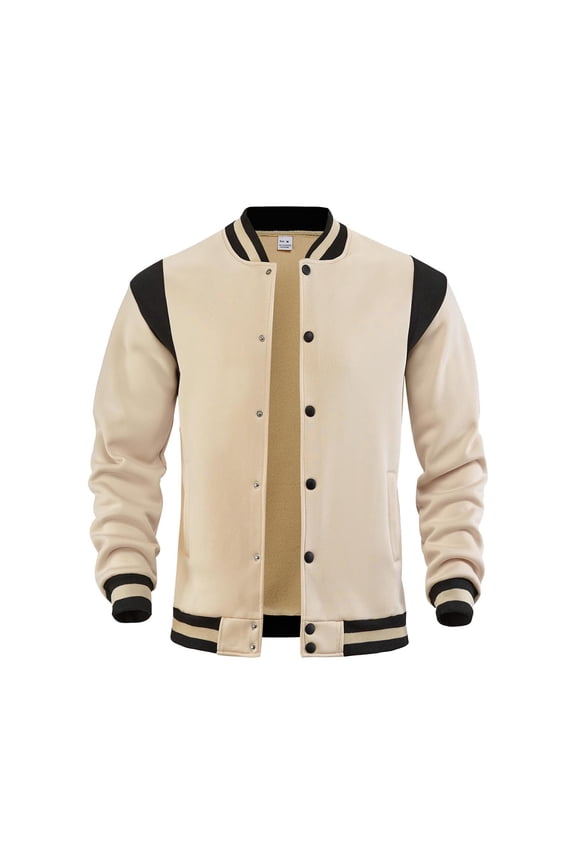 Jackets for Men Varsity Baseball Jacket Casual Fleece Lined Stand Collar Jackets Long Sleeve Snap Workout Jacket Boys Flight Jackets Khaki M