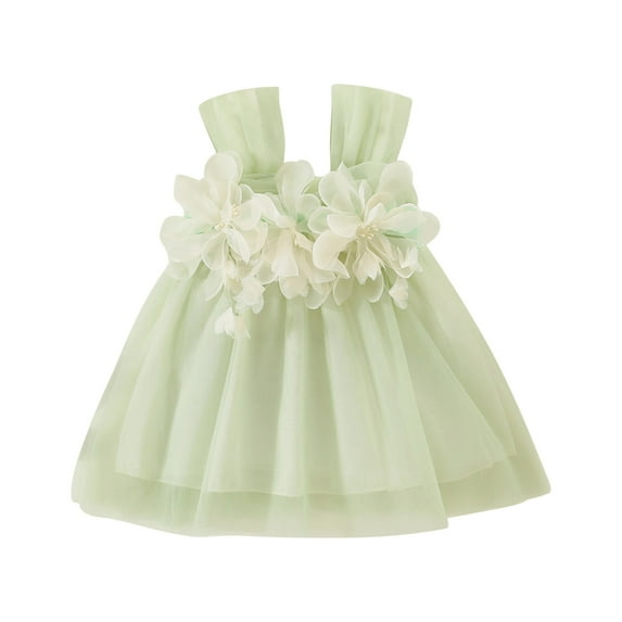Timoontee Kids Toddler Baby Girls Rainbow Dress Princess Sleeveless Beach Butterfly Sundress Ruffle Flower Suspenders Dress Skirt Green 18 Months