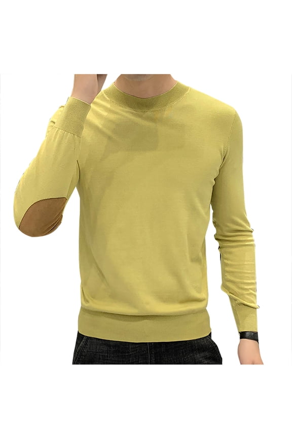 Knit Sweaters for Men Long Sleeve Crew Neck Pullover Sweater Casual Comfy Solid Sweater Fall Winter Thermal Sweaters Yellow XXXL