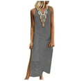 thumbnail image 1 of Timoontee Ladies Plus Size Long Sundress Cotton Linen Side Slit Skater Dresses Daily Summer Basic Sleeveless Dress Fashion Trendy Classic Solid Sundress V-Neck Beachdress Gray XXXL, 1 of 6