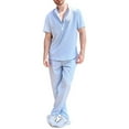 thumbnail image 1 of Timoontee Lightweight Summer Sets for Men 2 Piece Tracksuit Short Sleeve Mock Neck Shirts with Drawstring Pants Solid Daily Casual Outfits Sky Blue XL, 1 of 8