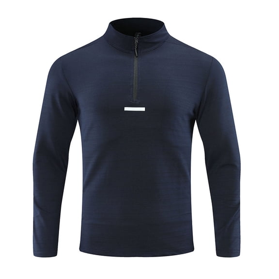 Timoontee Long Sleeve Shirts for Men Casual Stand Collar Tops Breathable Stretch Hiking Gym Workout Shirts Quarter Zip Pullover Dark Blue XL