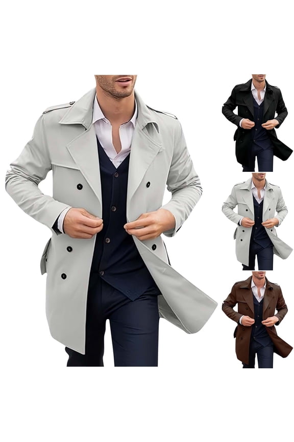 Long Trentch Coat Men Long Sleeve Loose Jacket Coat Casual Lapel Windproof Jacket Solid Button Down Jacket with Big Pockets Black XXL