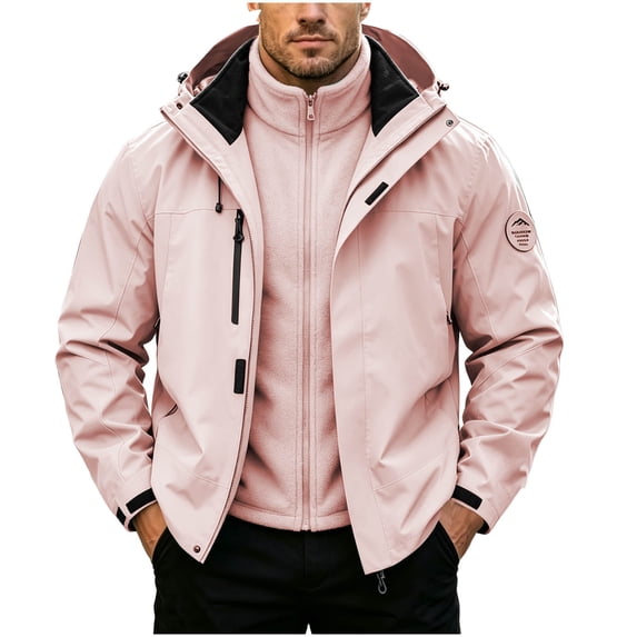 Timoontee Men 3-in-1 Hooded Ski JacketDetachable Fleece InnerFull ZipWindproof WaterproofWinter Hiking Outerwear Black S
