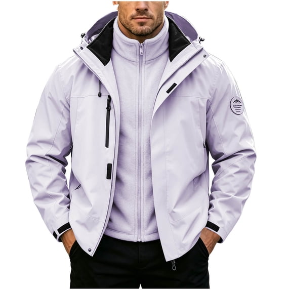 Timoontee Men 3-in-1 Hooded Ski JacketDetachable Fleece InnerFull ZipWindproof WaterproofWinter Hiking Outerwear Blue XL