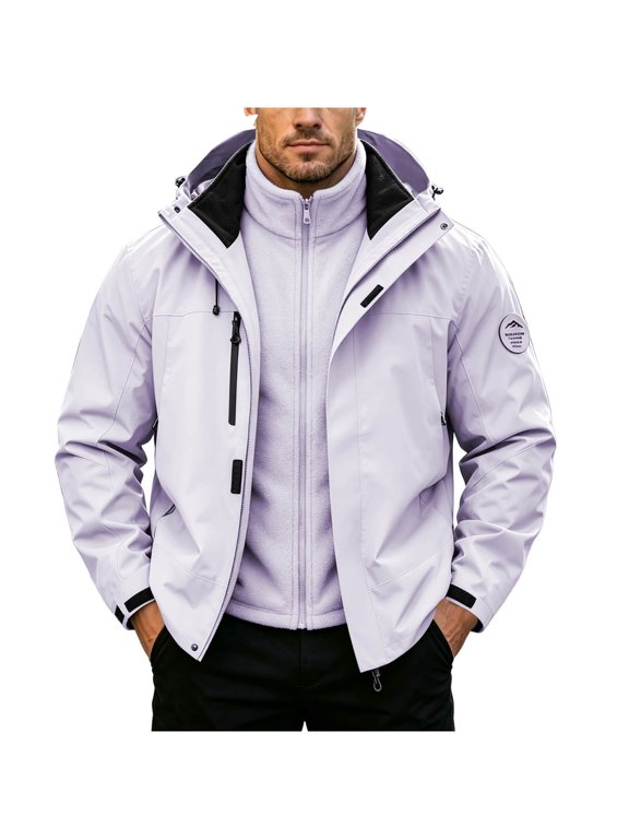 Men 3-in-1 Hooded Ski JacketDetachable Fleece InnerFull ZipWindproof WaterproofWinter Hiking Outerwear Blue S