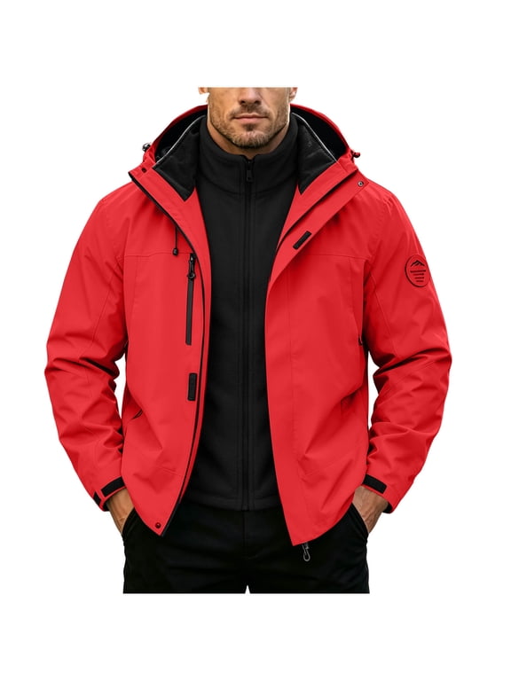 Men 3-in-1 Hooded Ski JacketDetachable Fleece InnerFull ZipWindproof WaterproofWinter Hiking Outerwear Blue S