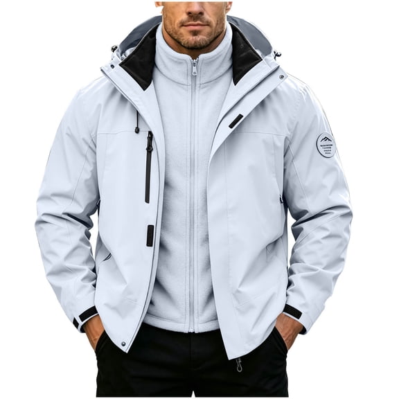 Timoontee Men 3 In 1 Hooded Ski Jacket Detachable Inner Fleece Coat Full Zip Multiple Zipper Pockets Windproof Waterproof Loose Fit Outer Coat For Outdoor Hiking Camping Winter Male Outerwear Pink S
