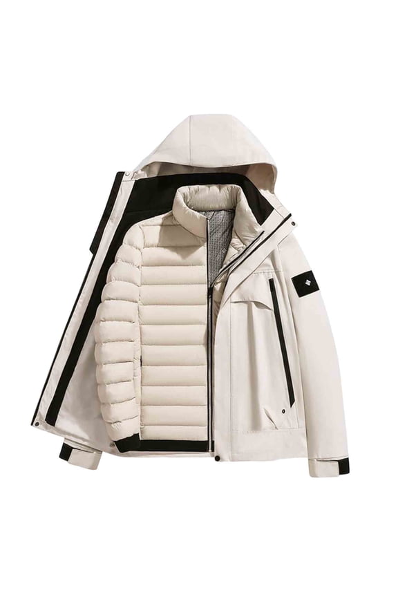 Men 3‑In‑1 Ski Jacket Detachable Puffer Liner Windproof Water Resistant Outerwear For Winter Skiing Hiking Camping Sports White M