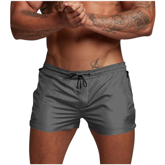 Timoontee Men Athletic Shorts Shorts Metal Zipper Functional Pockets Solid Color Durable for Hiking Camping Lightweight Gray S