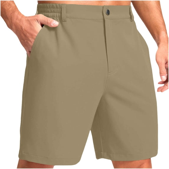 Timoontee Men Athletic Shorts Utility Cargo Shorts Stretchy Elastic Waist Solid Hue Straight Leg for Skin Friendly Yellow L