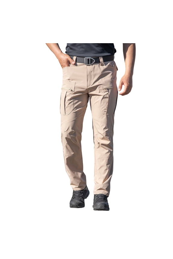 Men Belt Loop Multi Zipper Flap Cargo Straight Leg Stretch Outdoor Hiking Pants Multi Secure Storage Pockets Water Resistant Mountain Trekking Work Trousers S