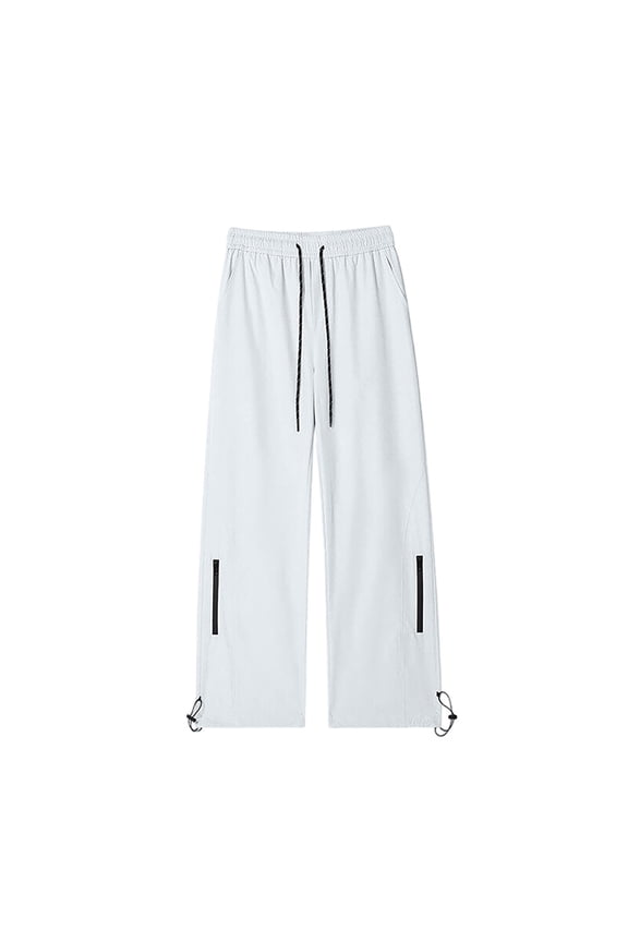 Men Braided Drawstring Elastic High Waist Adjustable Hem Side Zipper Wide Leg Woven Pants Deep Side Pockets Quick Dry Breathable Travel Outdoor Trousers XXL